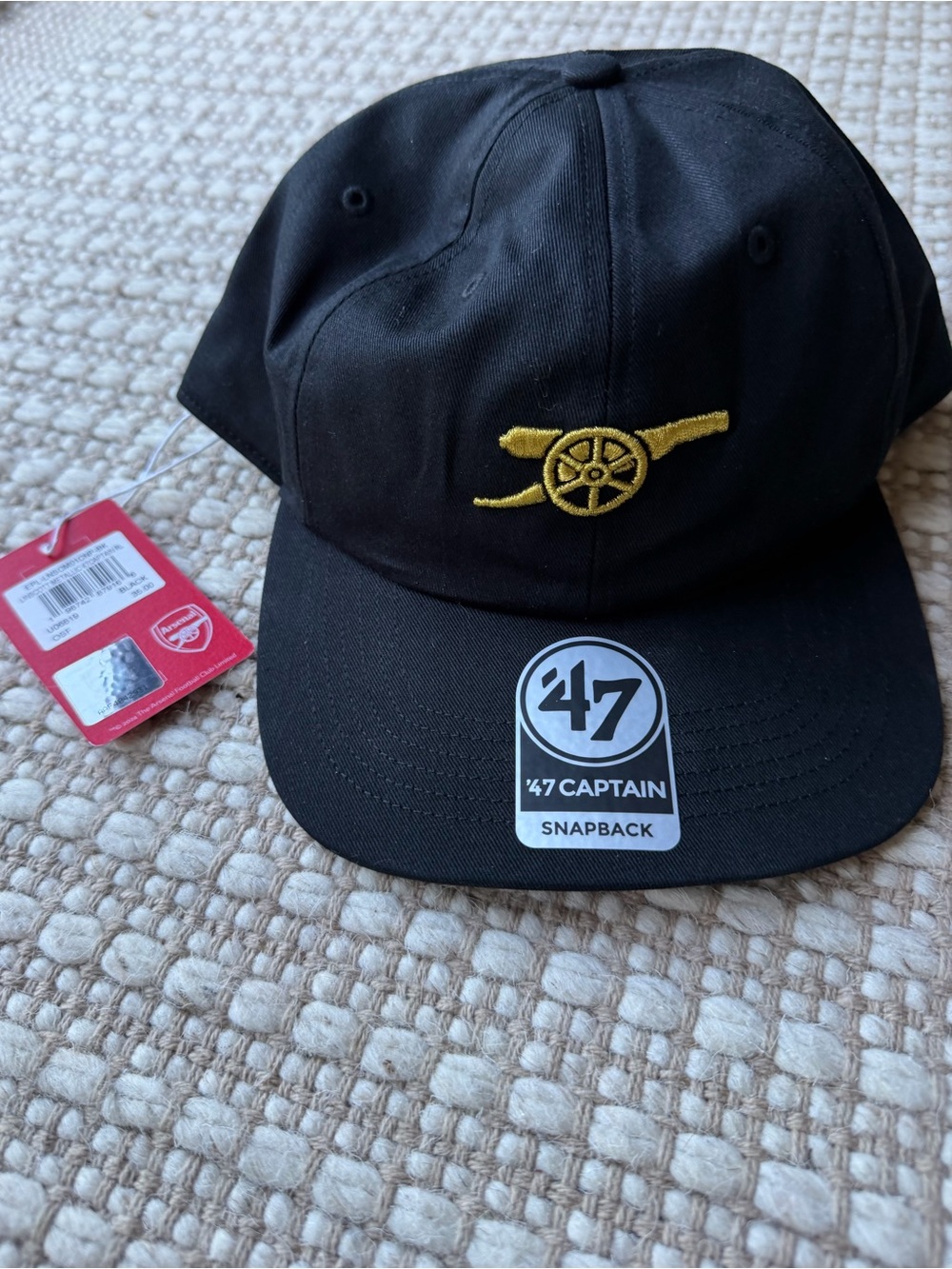 47 Black Arsenal  Snapback Hat with Gold Cannon Logo Soccer